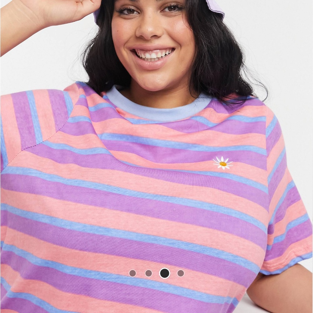 Daisy street relaxed plus tshirt in retro stripe with daisy embroidery